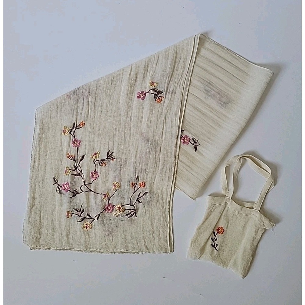 Embroidered Silk Scarf Pouch Set Rectangle Elegant Floral Coquette Modern Retro